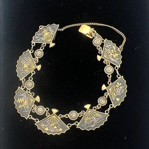 Mid Century Amita Japan Damascene reversible fan panel bracelet